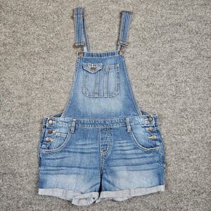 LEI Denim Shortalls Bib Overalls Jean Shorts Women's Juniors L Blue Y2K Vintage